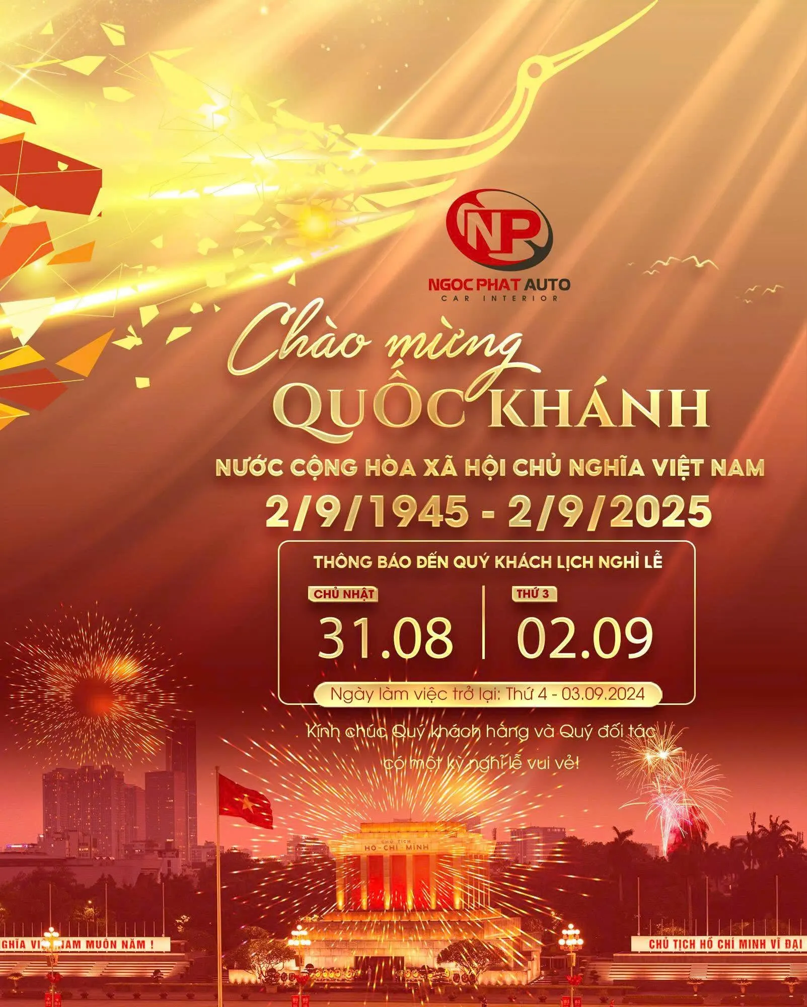 THÔNG BÁO NGHỈ LỄ QUỐC KHÁNH 2/9
